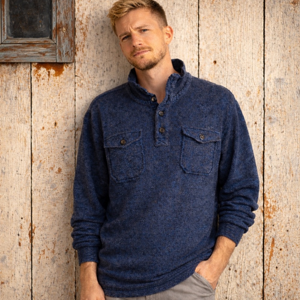 Men's Lucky Brand 1/4 Button French Terry Shirt Size L